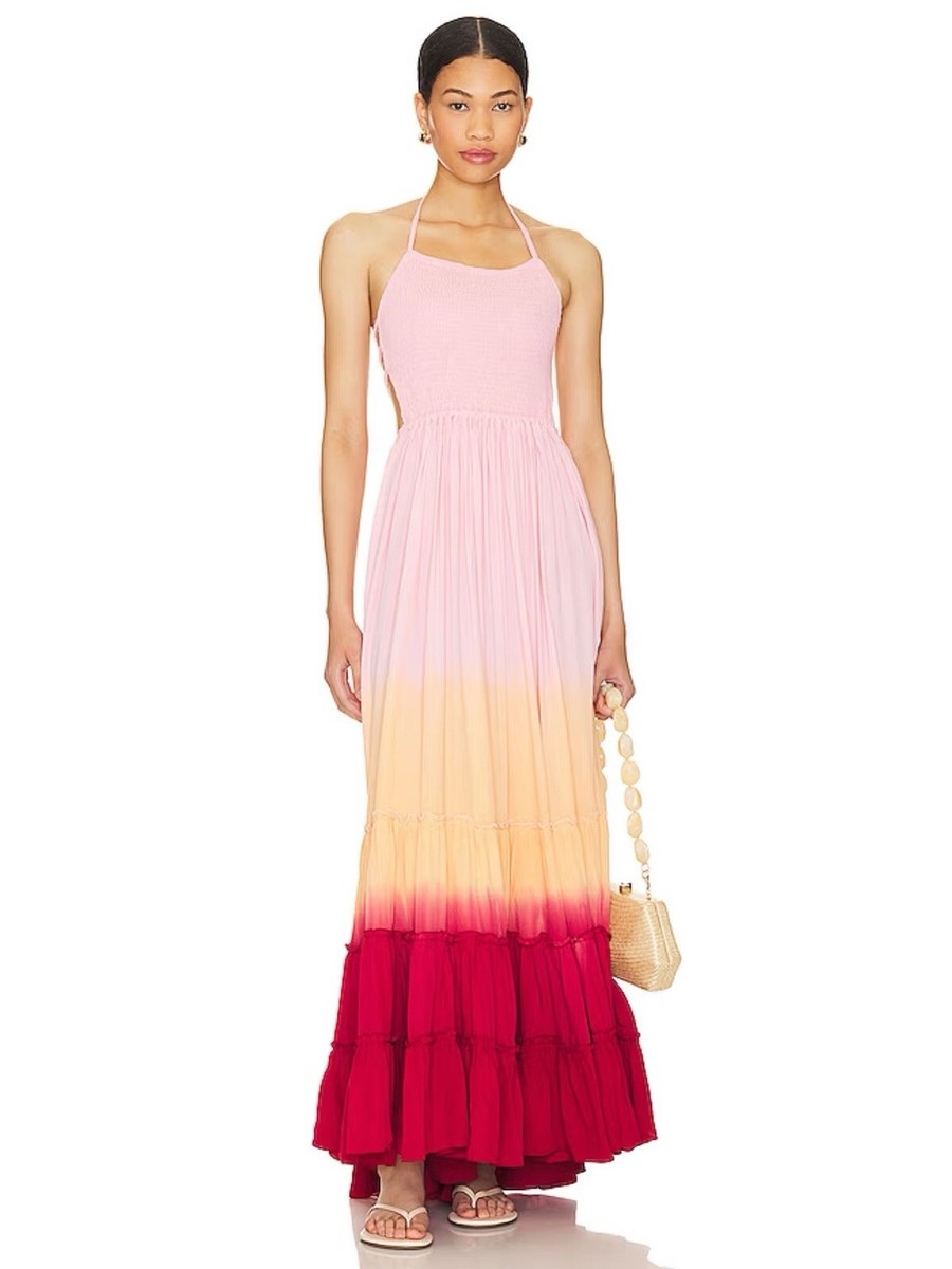 Nwt Tiare Hawaii Naia Pink Orange Ombr Maxi Dress Size M/L